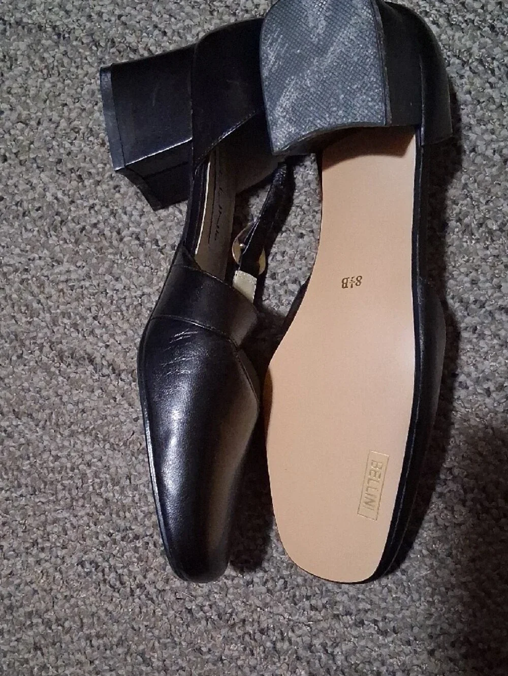 Bellini Black Mary Jane Square-Toe Heels with Gold Buckle